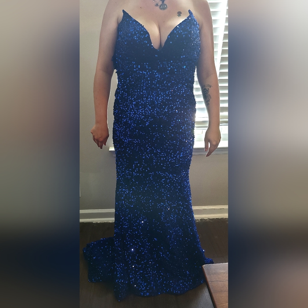 Cobalt blue Size 4 Wedding Prom Dress Full Sequin